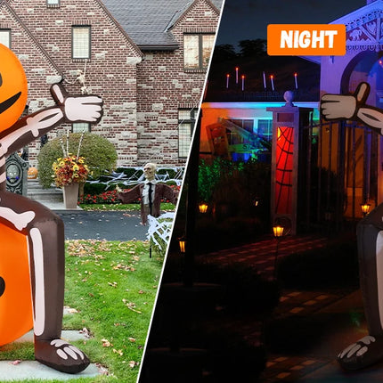 COMIN 5FT Halloween Inflatable Skull Skeleton Pumpkin Head Built-in LEDs for Indoor Outdoor Yard Lawn Decorations for Parties