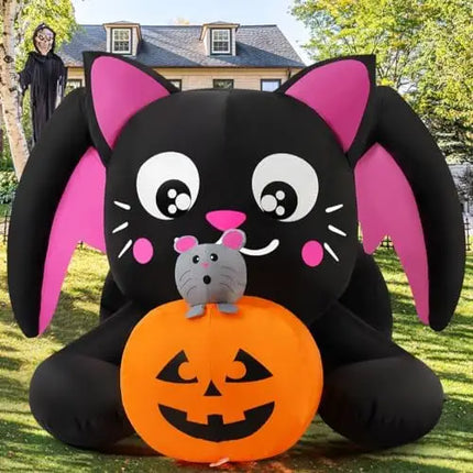 COMIN 5ft Halloween Inflatables Cat Indoor-Outdoor Party & Garden Lawn Decor with Built-in LEDs Pumpkin Blow Yard Decorations
