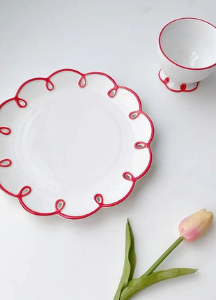 Holaroom piatto in ceramica scavato tazza da tè al latte pratico piatto da pranzo tazza da caffè Dessert piatto da pane stoviglie stoviglie da cucina - riparo82