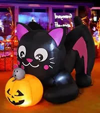 COMIN 6 FT Halloween Outdoor & Indoor Party Decorations Large Black Cat with Moving Head & Built-in LEDs Yard Garden Lawn Decor
