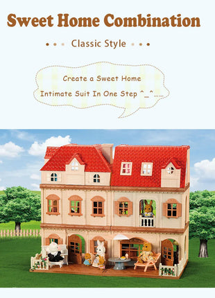 Simulazione Cucina Foresta Famiglia Piccola casa Doppia Villa a tre piani Renna Modello animale Ragazza Casa delle bambole Mobili Regali giocattolo - riparo82