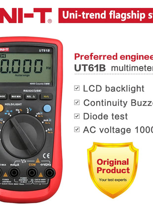 UNI-T True RMS Digital Multimeter UT61A UT61B UT61C UT61D UT61E UNI T AC DC Multimetros Capacitor Transistor Tester Data Peak - Riparo82