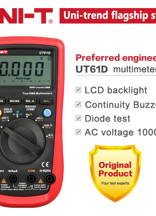 UNI-T True RMS Digital Multimeter UT61A UT61B UT61C UT61D UT61E UNI T AC DC Multimetros Capacitor Transistor Tester Data Peak - Riparo82