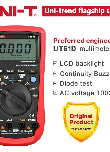 UNI-T True RMS Digital Multimeter UT61A UT61B UT61C UT61D UT61E UNI T AC DC Multimetros Capacitor Transistor Tester Data Peak - Riparo82