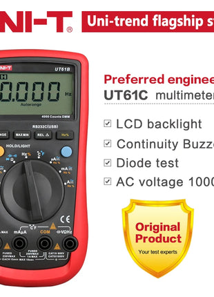 UNI-T True RMS Digital Multimeter UT61A UT61B UT61C UT61D UT61E UNI T AC DC Multimetros Capacitor Transistor Tester Data Peak - Riparo82