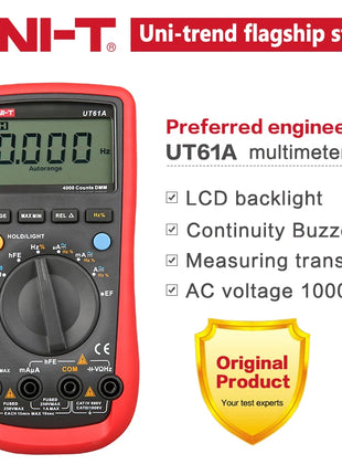 UNI-T True RMS Digital Multimeter UT61A UT61B UT61C UT61D UT61E UNI T AC DC Multimetros Capacitor Transistor Tester Data Peak - Riparo82