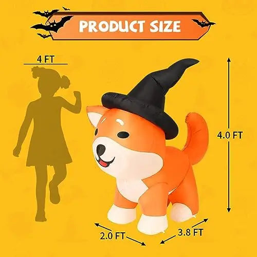 COMIN 4 FT Halloween Shiba Inu Wizard Dog Inflatable Indoor/Outdoor Party & Garden Lawn Decor with Built-in LEDs
