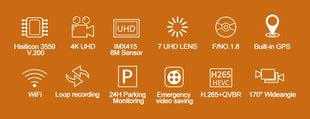 Dash Cam 4K WiFi GPS  Front and Rear View Camera Car DVR  Automatic Recorder 3840*2160P 30FPS Nigth Vision 24H Parking Monitor - Riparo82