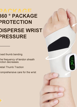 Hand resting comfortably in massager wrap