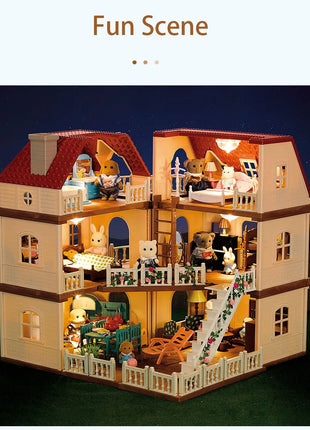 Simulazione Cucina Foresta Famiglia Piccola casa Doppia Villa a tre piani Renna Modello animale Ragazza Casa delle bambole Mobili Regali giocattolo - riparo82