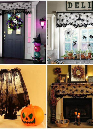 Lampshade Halloween Bat Cobweb Lamp Shade Cover Lace Ribbon Curtain Fireplace Party Decoration Supplies Tools - Riparo82