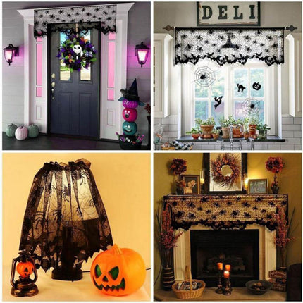 Lampshade Halloween Bat Cobweb Lamp Shade Cover Lace Ribbon Curtain Fireplace Party Decoration Supplies Tools