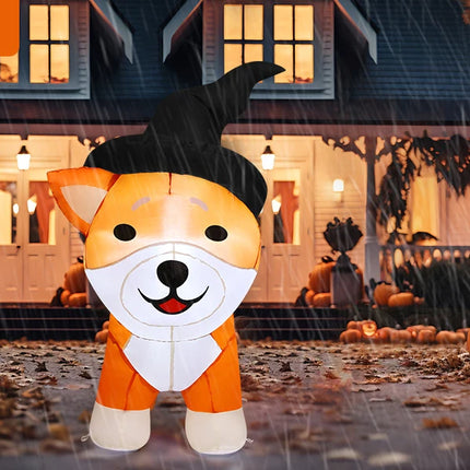 COMIN 4 FT Halloween Shiba Inu Wizard Dog Inflatable Indoor/Outdoor Party & Garden Lawn Decor with Built-in LEDs