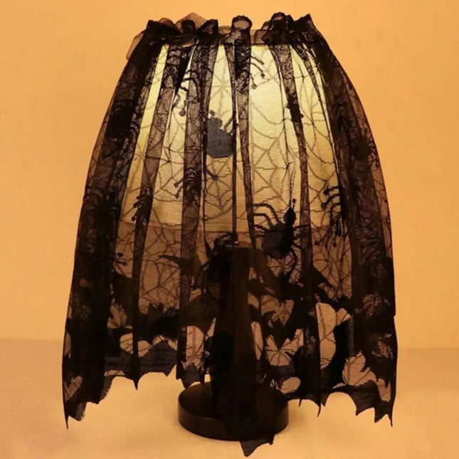 Lampshade Halloween Bat Cobweb Lamp Shade Cover Lace Ribbon Curtain Fireplace Party Decoration Supplies Tools