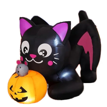 COMIN 5ft Halloween Inflatables Cat Indoor-Outdoor Party & Garden Lawn Decor with Built-in LEDs Pumpkin Blow Yard Decorations