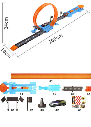 Stunt Speed Doppia competizione Ruote per auto Modello Pista da corsa Kit ferroviari assemblati fai-da-te Veicolo catapulta Ragazzo Giocattoli per bambini Regalo - riparo82