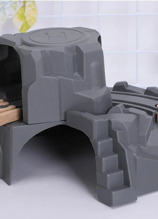 Accessori per binari del treno in legno a doppio tunnel in plastica grigia Accessori per binari a tunnel Giocattoli ferroviari in legno compatibili con binari Thomas Biro - riparo82