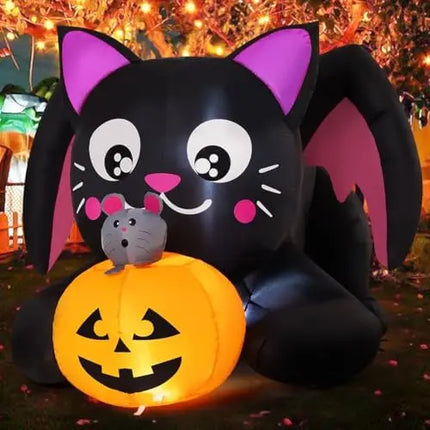 COMIN 5ft Halloween Inflatables Cat Indoor-Outdoor Party & Garden Lawn Decor with Built-in LEDs Pumpkin Blow Yard Decorations