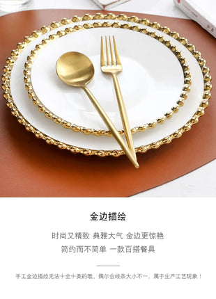 Nuovo piatto in ceramica con bordo dorato nordico, piatto in ceramica, leggero, di lusso, per riporre gioielli, piatto per torta, piatto per colazione a casa, a forma di cuore - riparo82