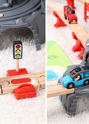 Accessori per binari del treno in legno a doppio tunnel in plastica grigia Accessori per binari a tunnel Giocattoli ferroviari in legno compatibili con binari Thomas Biro - riparo82