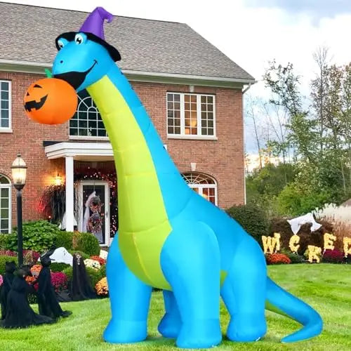 COMIN Halloween Inflatables 10 FT Tall Dinosaurs Eating Pumpkin LED Shake Head Blow Yard Party Decorations Decorations Party