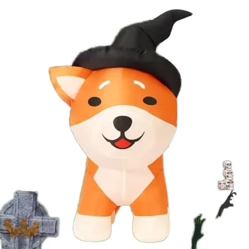 COMIN 4 FT Halloween Shiba Inu Wizard Dog Inflatable Indoor/Outdoor Party & Garden Lawn Decor with Built-in LEDs