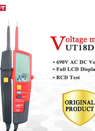UNI-T Digital Voltmeter UT18C UT18D AC DC Voltage Continunity Tester 690V LCD Display 3 Phase Sequence RCD Electrical Tester - Riparo82