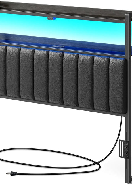 Full Bed Headboard Storage USB  Color LED - Riparo82