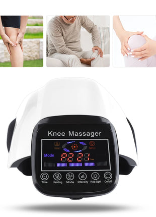 Heating knee massage device glowing red in active mode