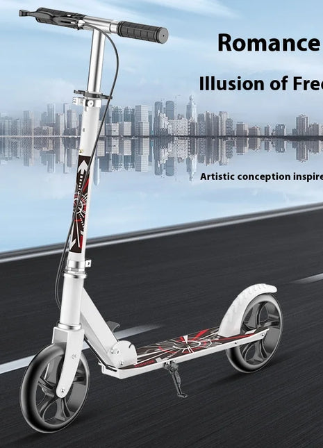 Urban Adult Two-Wheel Foldable Scooter with Large PU Planar Wheel and Hand Brake for Convenient Transportation - riparo82