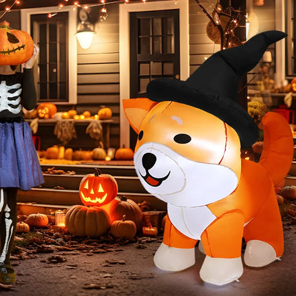 COMIN 4 FT Halloween Shiba Inu Wizard Dog Inflatable Indoor/Outdoor Party & Garden Lawn Decor with Built-in LEDs
