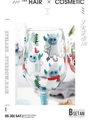 Bicchiere da vino con stampa natalizia Decorazioni natalizie Calice da vino rosso Disegno creativo a mano dipinto Home Party Festival Tazze Bar Set da vino - riparo82