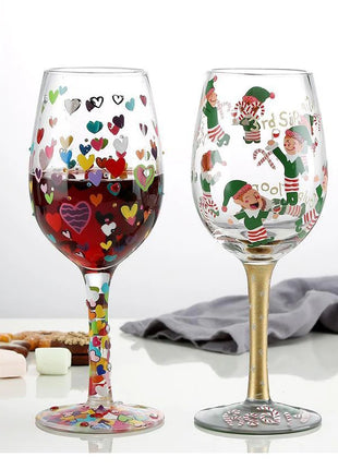 Bicchiere da vino con stampa natalizia Decorazioni natalizie Calice da vino rosso Disegno creativo a mano dipinto Home Party Festival Tazze Bar Set da vino - riparo82