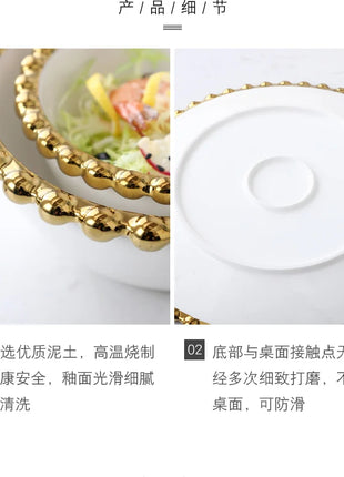 Nuovo piatto in ceramica con bordo dorato nordico, piatto in ceramica, leggero, di lusso, per riporre gioielli, piatto per torta, piatto per colazione a casa, a forma di cuore - riparo82