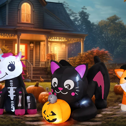 COMIN 5ft Halloween Inflatables Cat Indoor-Outdoor Party & Garden Lawn Decor with Built-in LEDs Pumpkin Blow Yard Decorations
