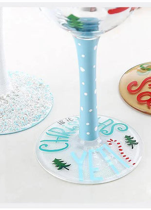 Bicchiere da vino con stampa natalizia Decorazioni natalizie Calice da vino rosso Disegno creativo a mano dipinto Home Party Festival Tazze Bar Set da vino - riparo82