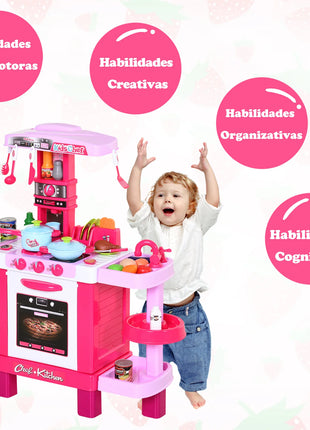 Homcom Set di giocattoli da cucina per bambini di età superiore a 3 anni Gioco di ruolo educativo precoce con 38 accessori inclusi Rosa - riparo82