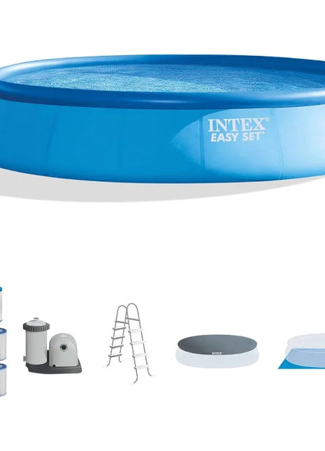 Intex Easy Set 18 Foot by 48 Inch Round Inflatable Above Ground Swimming Pool with Filter Pump, Ladder, Pool Cover, and 6 Pack - Riparo82