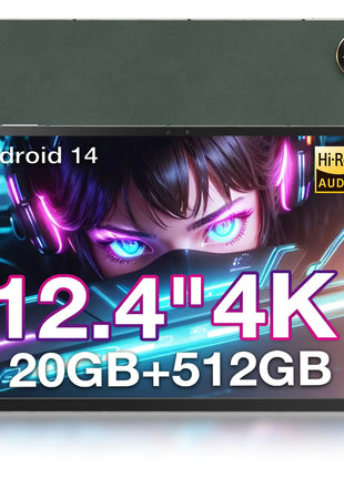 DOOGEE T30 MAX Tablet 12.4 Inch Android 14 Tablets 4K Android Tablet with 20GB RAM 512GB Storage Helio G99 Octa Core CPU10800mAh Battery 50MP+20MP+2MP 4 Speakers 4G LTE Cellular Tablet Green - Riparo82