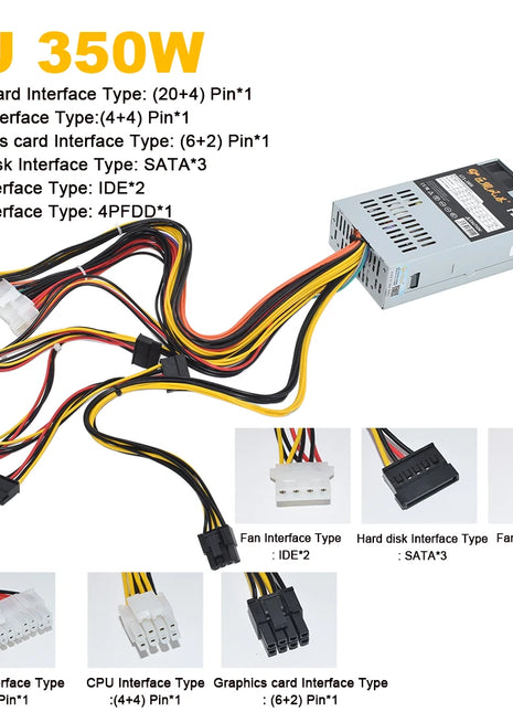 JULONGFENGBAO New ATX 350W PSU For NAS POS Cash Register Machine 180-264V 24Pin For Mini ITX Case Small 1U Flex PC Power Supply - Riparo82