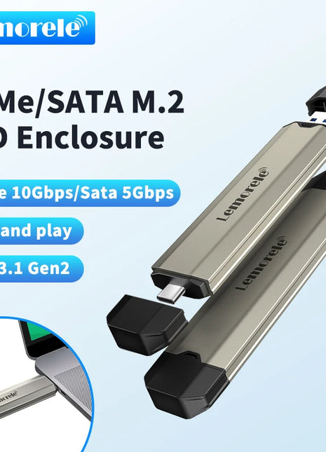 Lemorele SSD M2 Case M.2 NVMe SATA SSD Enclosure Adapter 10Gbps USB 3.1 Gen2 USB C External Enclosure Supports M and B&M Keys - Riparo82