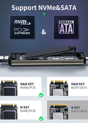Lemorele SSD M2 Case M.2 NVMe SATA SSD Enclosure Adapter 10Gbps USB 3.1 Gen2 USB C External Enclosure Supports M and B&M Keys - Riparo82