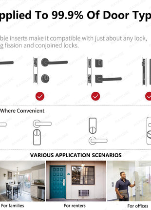 Lock on black door with silver hardware contrast