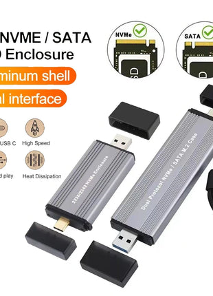 M2 SSD Case Dual Protocols M.2 NVME NGFF SATA Enclosure USB 3.2 Type C SSD Adapter 10Gbps To NVMe SATA External Hard Disk Box - Riparo82