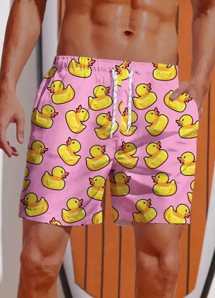 Men's Shorts Hawaiian Yellow Duck Mens Printing Short Summer New swim Trunks Elastic Waist 3D Print Breathable Short Streetwear - Riparo82