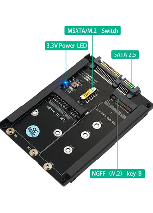 Metal Case mSATA SSD B+M Key M.2 NGFF SSD to 2.5" SATA 3.0 6Gbps Adapter Card with Enclosure Socket mSATA M2 to SATA Riser Board - Riparo82