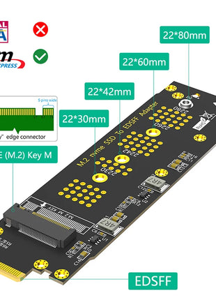 NEW M.2 NVME M Key to EDSFF E1.S Adapter PCIe 4.0/3.0 X4 Expansion Card for 1U Server Chassis Support 2230 2242 2260 2280 M2 SSD - Riparo82
