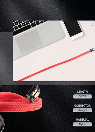 New 50CM SATA 3.0 III SATA3 7pin Data Cable 6Gb/s SSD Cables HDD Hard Disk Data Cord with Nylon Sleeved Premium Version(Red) - Riparo82