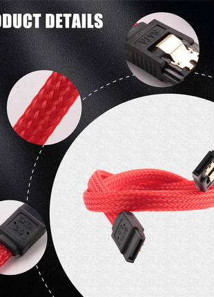 New 50CM SATA 3.0 III SATA3 7pin Data Cable 6Gb/s SSD Cables HDD Hard Disk Data Cord with Nylon Sleeved Premium Version(Red) - Riparo82