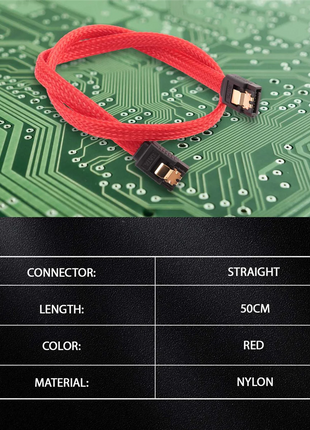 New 50CM SATA 3.0 III SATA3 7pin Data Cable 6Gb/s SSD Cables HDD Hard Disk Data Cord with Nylon Sleeved Premium Version(Red) - Riparo82